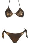 Kahverengi Metalik Üçgen Bikini Takım