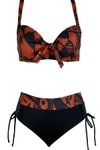 Dark Brown Plus Size Bikini Set with Boning and Pattern