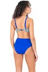 Mavi Desenli Yüksek Bel Destekli Bikini Takım