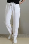 Beyaz Beli Lastikli Pantolon