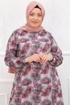 Yaprak Desen Mor Büyük Beden Eteği Fırfırlı Desenli Jesica Elbise