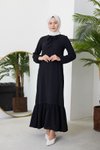 Siyah Eteği Fırfırlı Yaka Bağlamalı Elbise