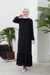 Siyah Eteği Fırfırlı Yaka Bağlamalı Elbise