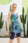 Lacivert Taytlı Elbiseli Zincir Desenli Askılı Mayo