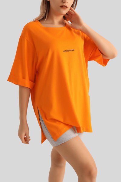 Orange Amsterdam Baskılı Duble Kol Salaş Tişört