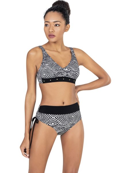 Siyah Zebra Desenli Yüksek Bel Toparlayıcı Bikini Takım