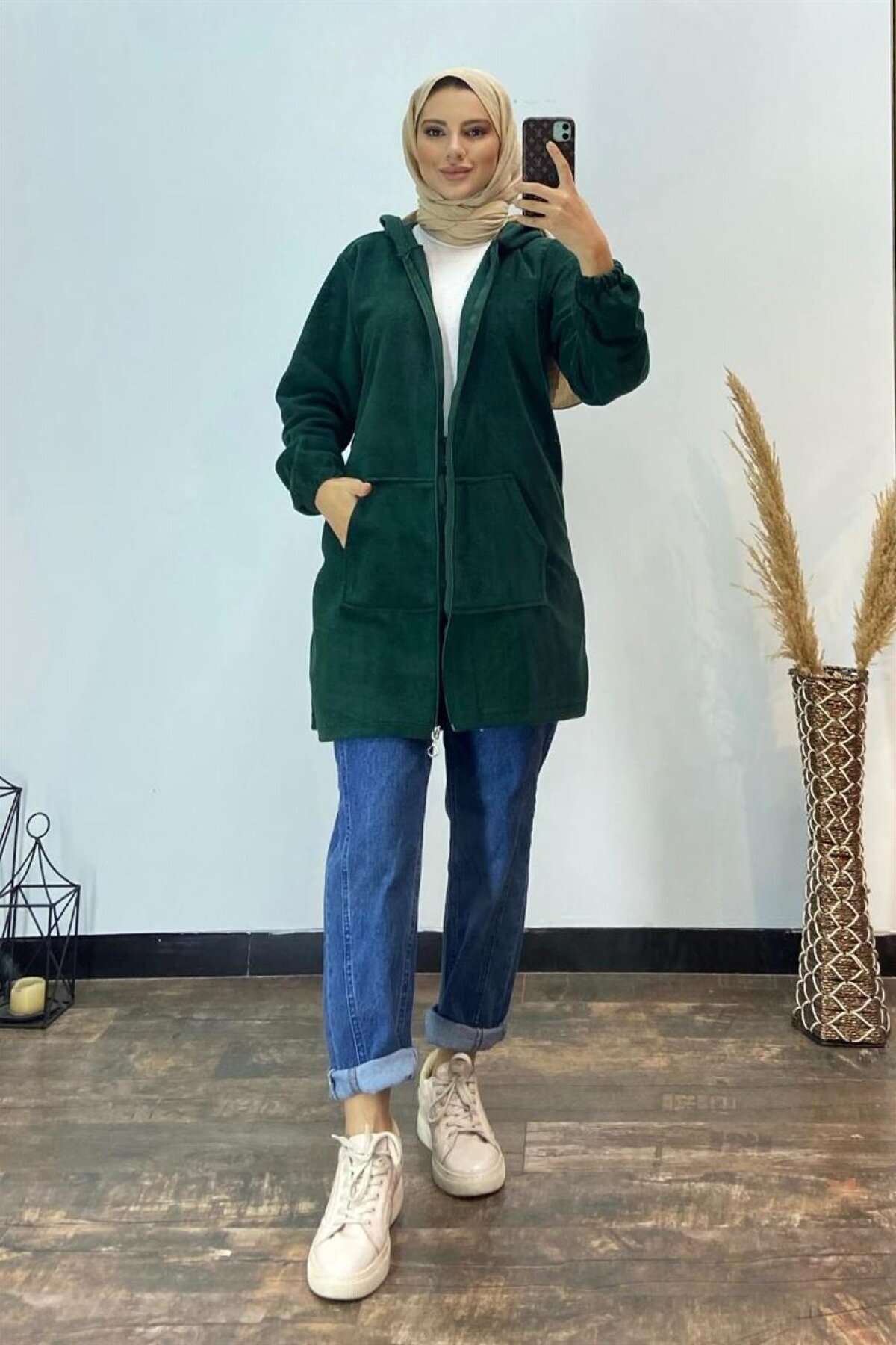 Yeşil Kapüşonlu Cepli Sweatshirt - meqlife