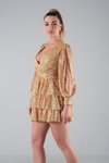Sırt Dekolteli Gold Payet Açık Mini Abiye Elbise