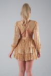 Sırt Dekolteli Gold Payet Açık Mini Abiye Elbise