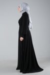 Siyah Üzeri Taş İşlemeli Şifon Abiye Elbise