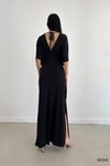 Siyah Yarasa Kol Sandy Kumaş Uzun Yırtmaç Detay Elbise