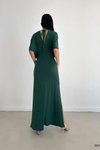 Yeşil Yarasa Kol Sandy Kumaş Uzun Yırtmaç Detay Elbise