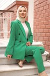 Yeşil Laura Kruvaze Yaka Blezer Ceket Pantolon Takım