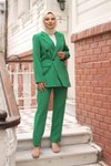 Yeşil Laura Kruvaze Yaka Blezer Ceket Pantolon Takım
