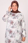 Desenlibej Büyük Beden Etek Ucu Fırfırlı Bürümcük Desenli Bej Elbise