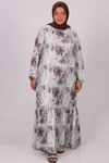 Desenlibej Büyük Beden Etek Ucu Fırfırlı Bürümcük Desenli Bej Elbise