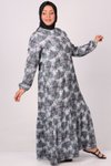 Yaprak Desen Antrasit Büyük Beden Etek Ucu Fırfırlı Bürümcük Elbise