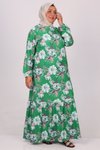 Yeşil Çiçekli Benetton Büyük Beden Etek Ucu Fırfırlı Bürümcük Elbise