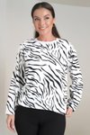 Ekru Uzun Kollu Zebra Desenli Bluz