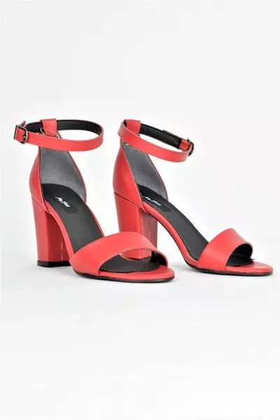 Red Single Strap 9cm Heeled Sandal