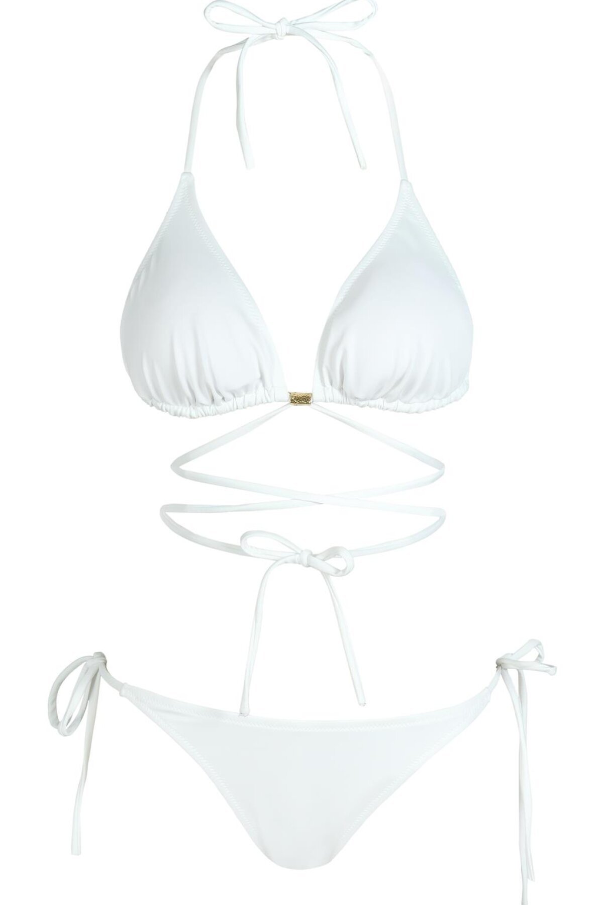 Endeep Beyaz Çapraz Bağlama Detaylı Üçgen İpli Bikini Takım