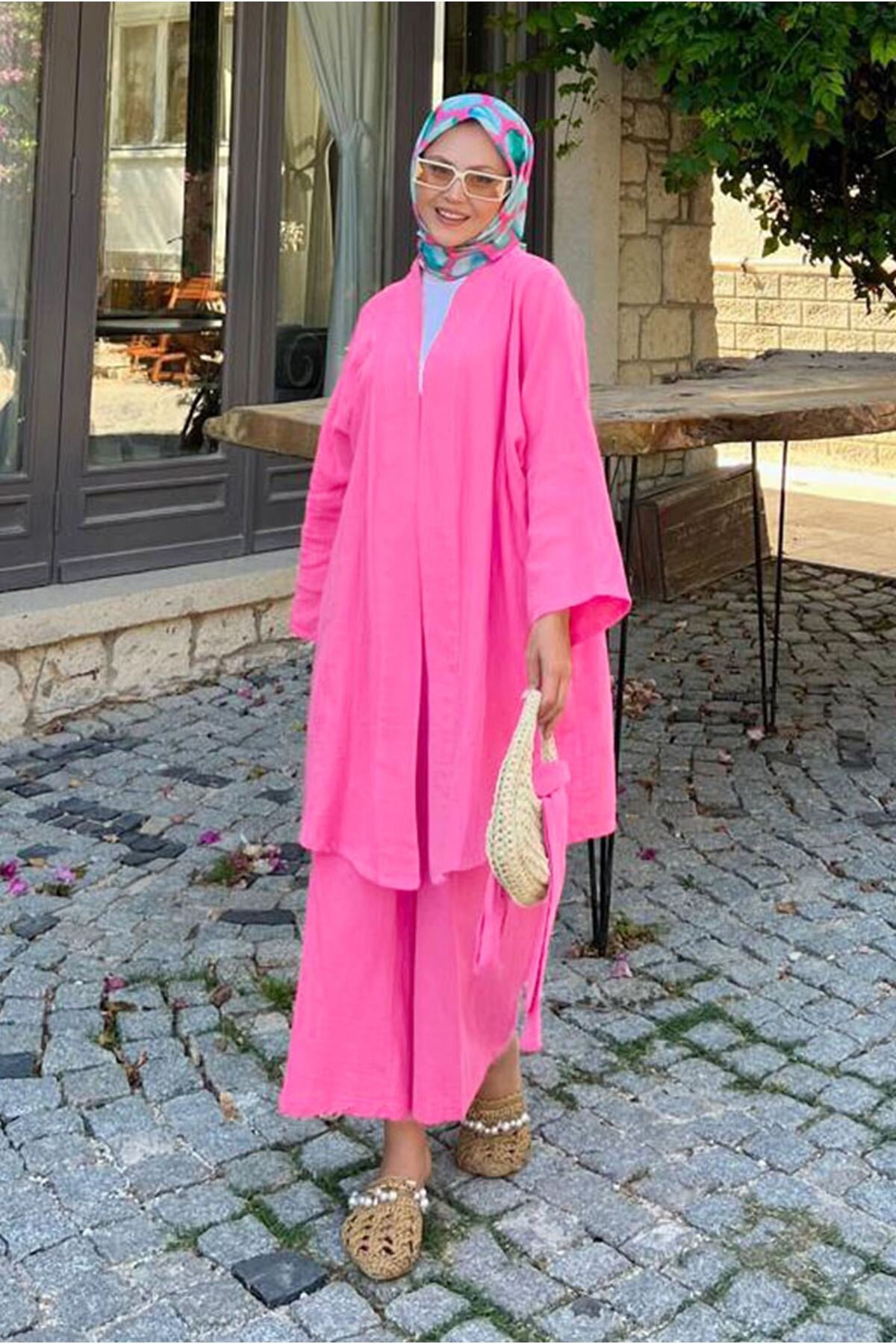 Moda Rosa Pembe Müslin Kimono Takım