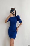 Sırt Dekolteli Saks Mavisi Dekolte Detay Yarım Kol İthal Krep Kumaş Mini Elbise