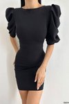 Sırt Dekolteli Siyah Yarım Kol İthal Krep Kumaş Mini Elbise