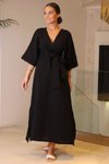 Siyah İspanyol Kollu Uzun Elbise