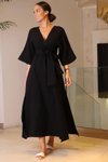 Siyah İspanyol Kollu Uzun Elbise