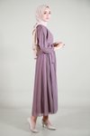 Lila Sade Simli Kuşaklı Abiye Elbise