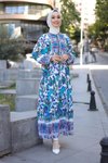 Rengarenk Viskon Önden Düğmeli Desenli Yazlık Elbise