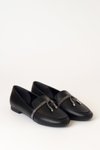 Siyah Cilt Gümüş Taşlı Ayakkabı