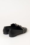 Siyah Cilt Gümüş Taşlı Ayakkabı