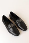Siyah Cilt Platin Taşlı Ayakkabı