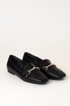 Siyah Cilt Taş Tokalı Ayakkabı
