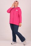 Koyu Pembe Büyük Beden Baskılı İki İplik Kısa Sweat