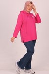 Koyu Pembe Büyük Beden Baskılı İki İplik Kısa Sweat