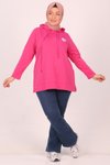 Koyu Pembe Büyük Beden Baskılı İki İplik Kısa Sweat
