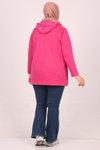 Koyu Pembe Büyük Beden Baskılı İki İplik Kısa Sweat