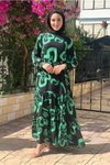 Siyah/yeşil Zambak Şifon Elbise