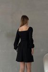 Siyah Kare Yaka Uzun Kol İthal Krep Kumaş Basic Mini Elbise