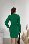 Yeşil Damla Yaka Standart Beden Uzun Kol Mini Triko Elbise