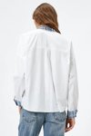 Beyaz Uzun Kollu Tüvit Detaylı Gömlek