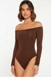 Kahve Straplez Kesim İpek Jarse İç Göstermez Bodysuit