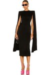 Siyah Kol Detaylı Vatkalı Arkadan Yırtmaçlı İpek Jarse Midi Abiye Elbise
