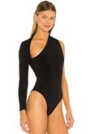 Siyah Tek Kol Ön Dekolte Sağ Kollu Bodysuit