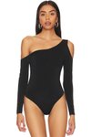 Siyah Tek Omuz Düşük Kol Bodysuit