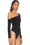 Siyah Tek Omuz Düşük Kol Bodysuit