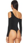 Siyah Tek Omuz Düşük Kol Bodysuit